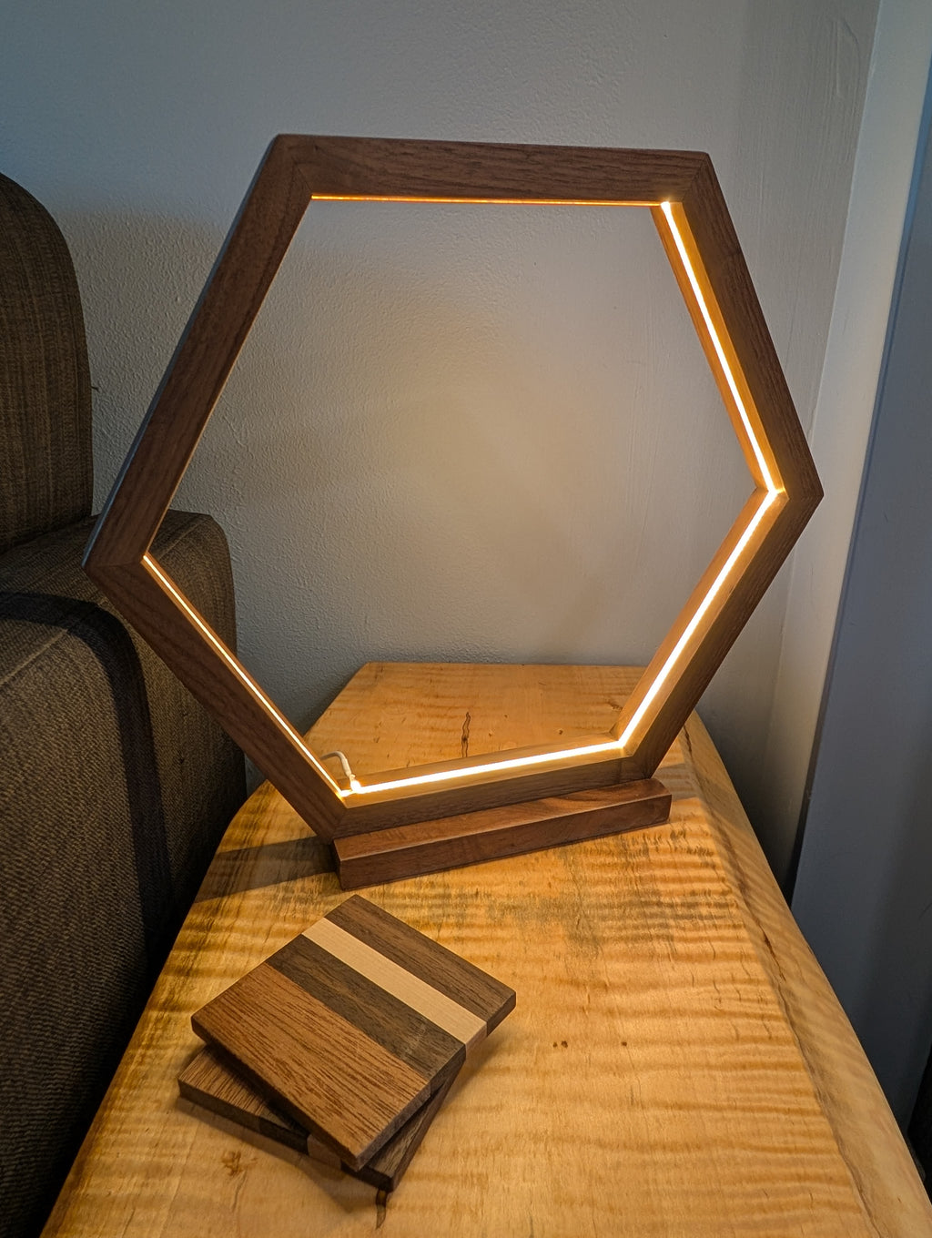 Hexagon Walnut Lamp
