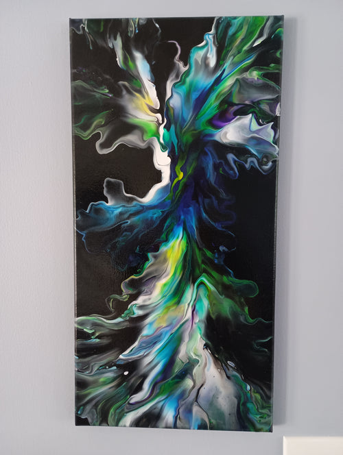 Emerald Flow - 10x20" Acrylic Pour Painting