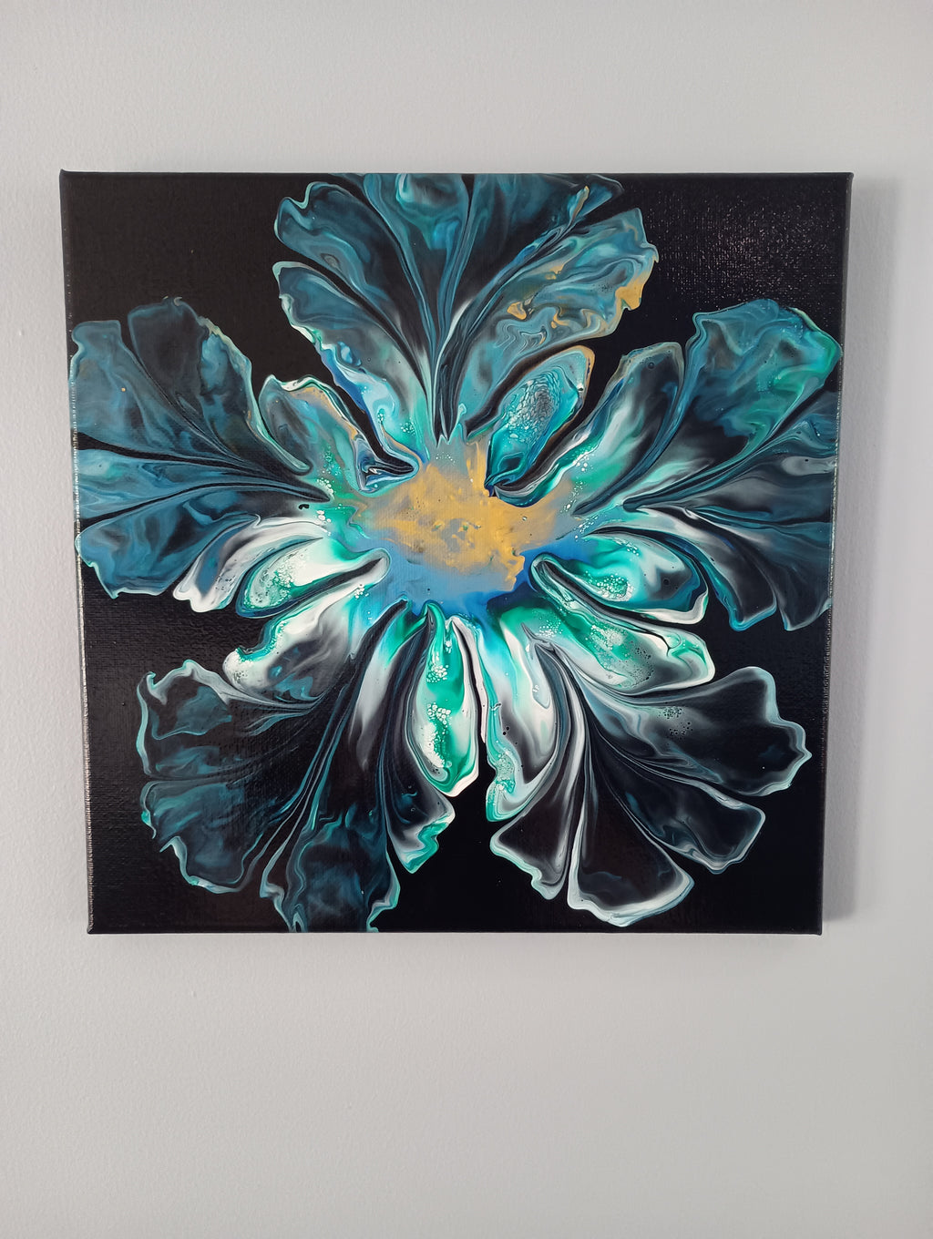 Teal Bloom - 12x12" Acrylic Pour Painting