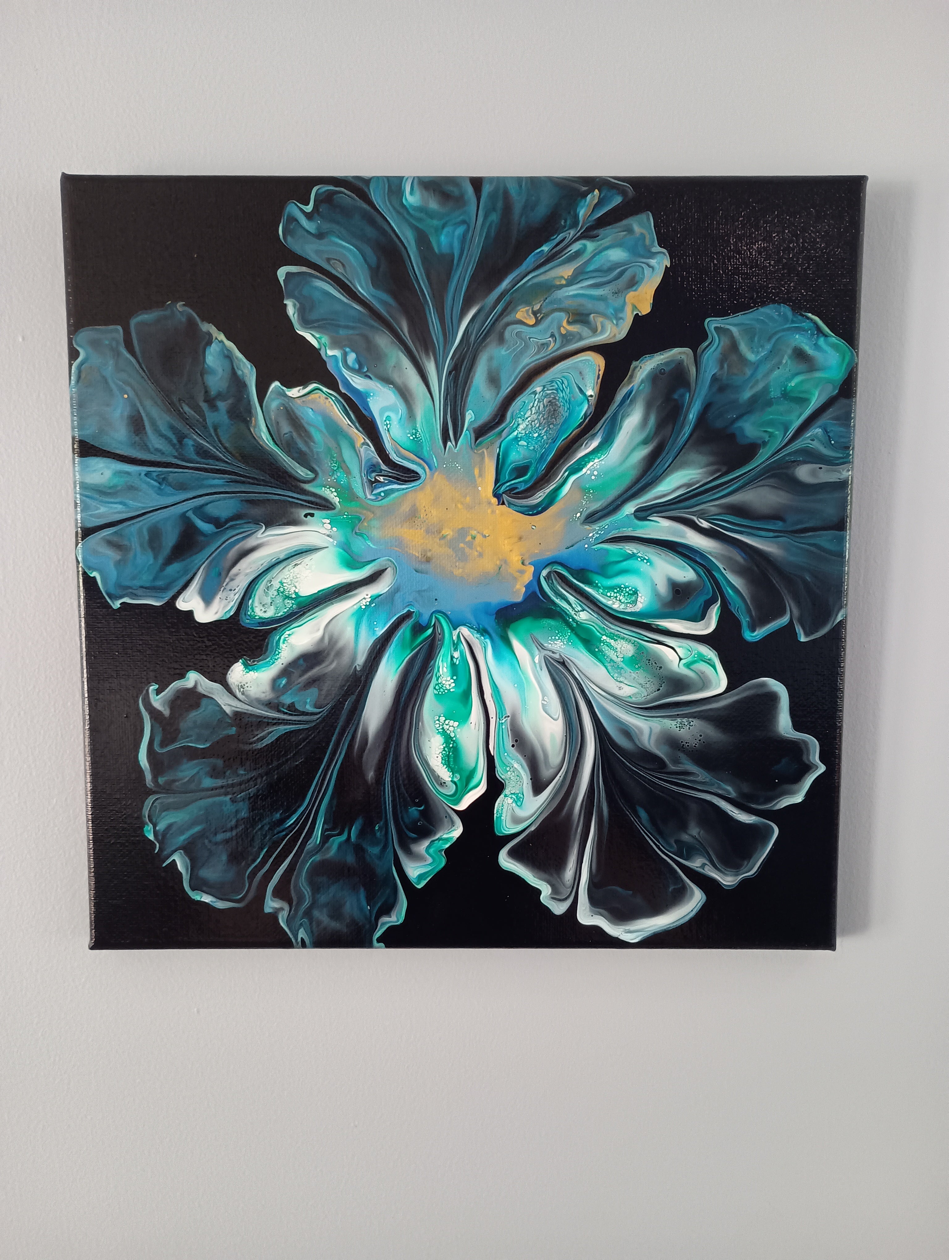 Teal Bloom - 12x12" Acrylic Pour Painting