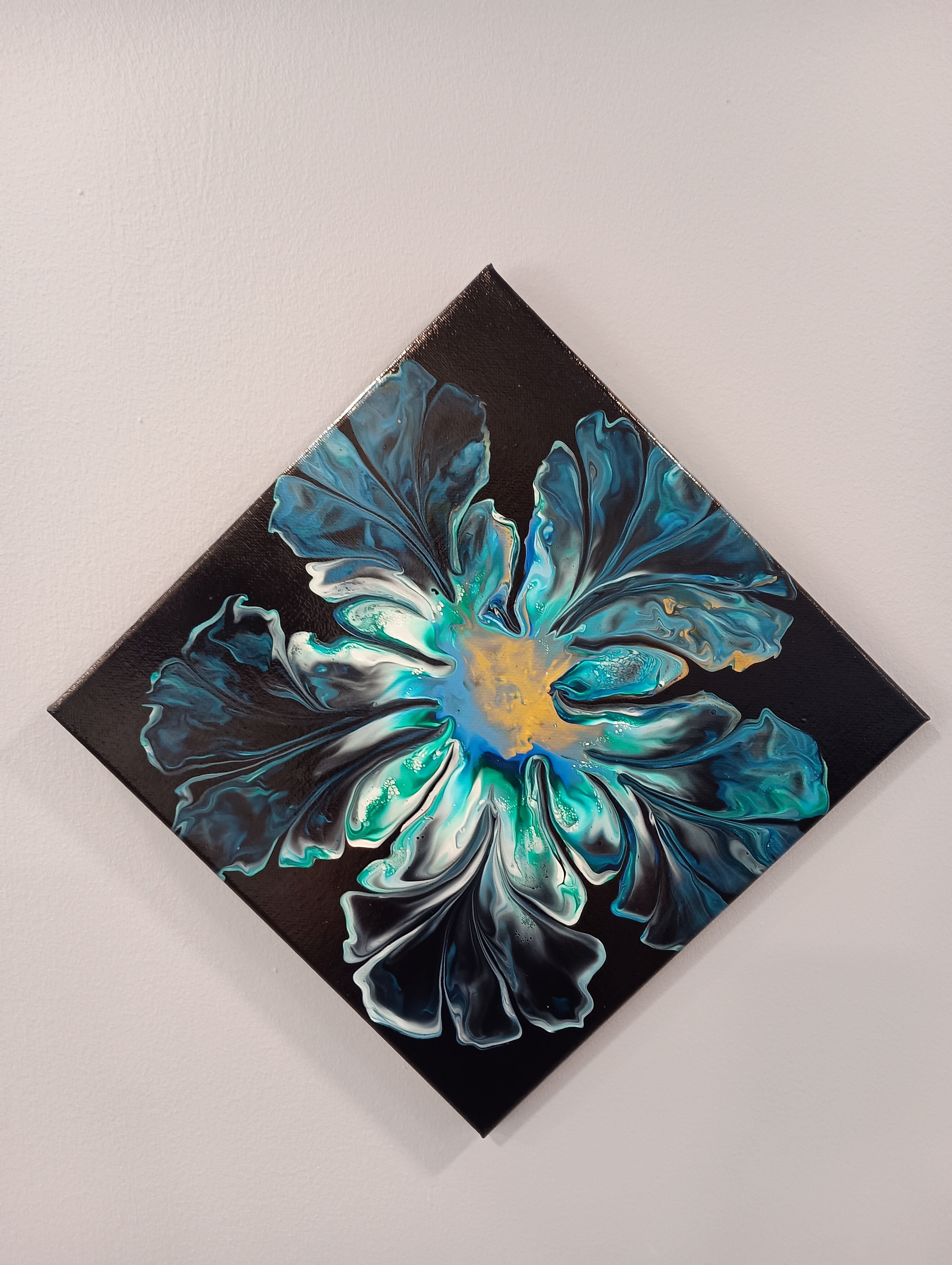 Teal Bloom - 12x12" Acrylic Pour Painting
