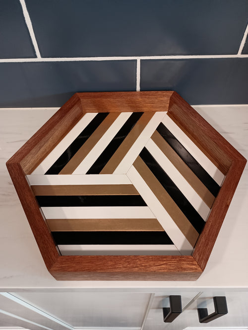 Hexagon Reclaimed Wood Tray - Mahogany Frame