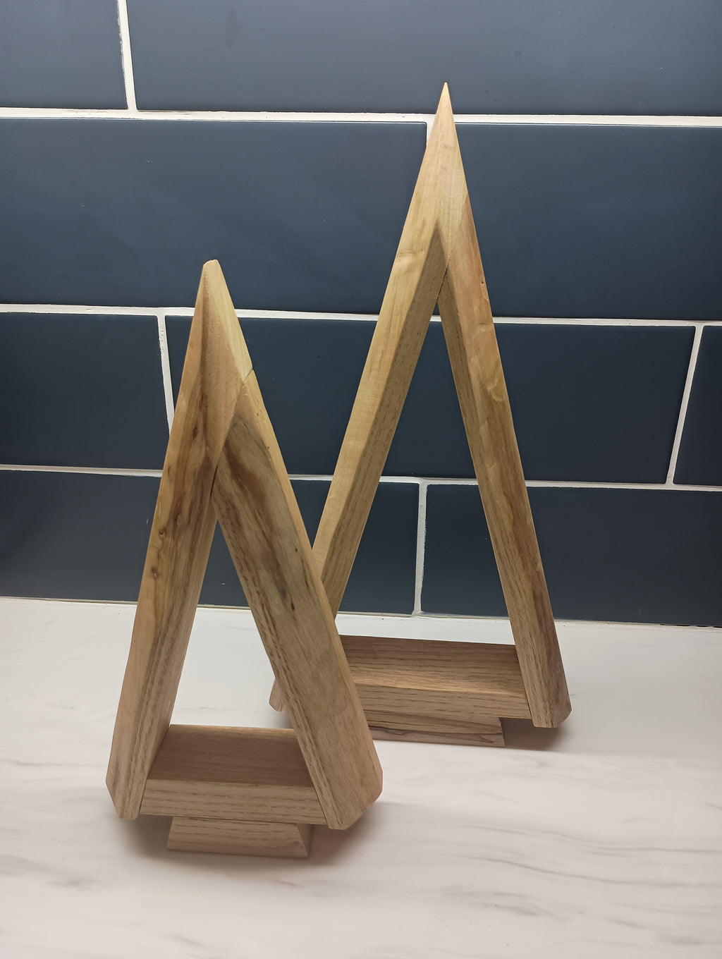 Minimalist Reclaimed Red Oak Christmas Tree Set with Live Edge