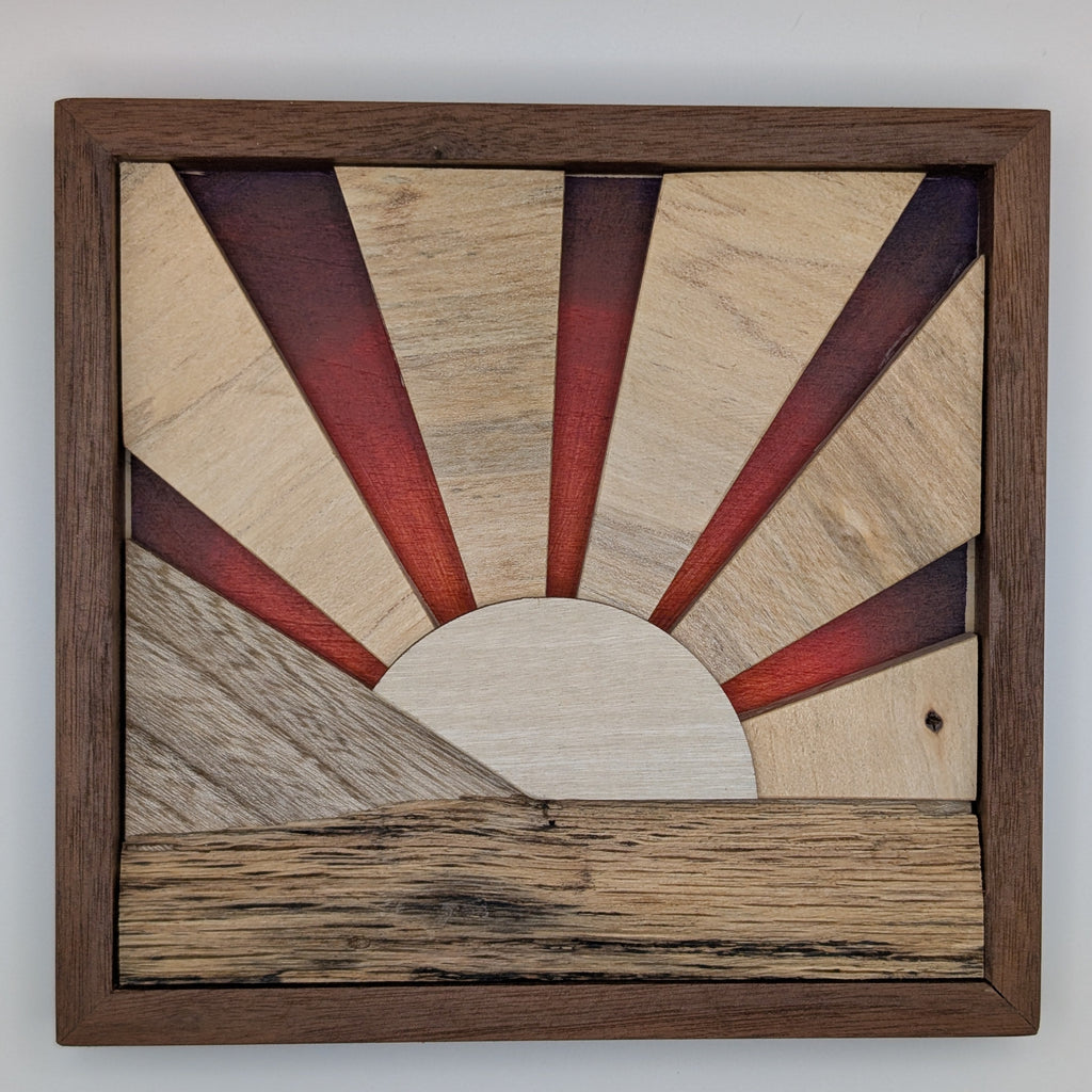 Sunbeam Wood Wall Art | Reclaimed Maple, Walnut & Hardwood | Handcrafted Sunset Décor