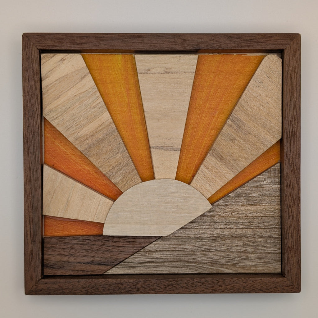 Sunbeam Wood Wall Art | Reclaimed Maple, Walnut & Hardwood | Handcrafted Sunset Décor