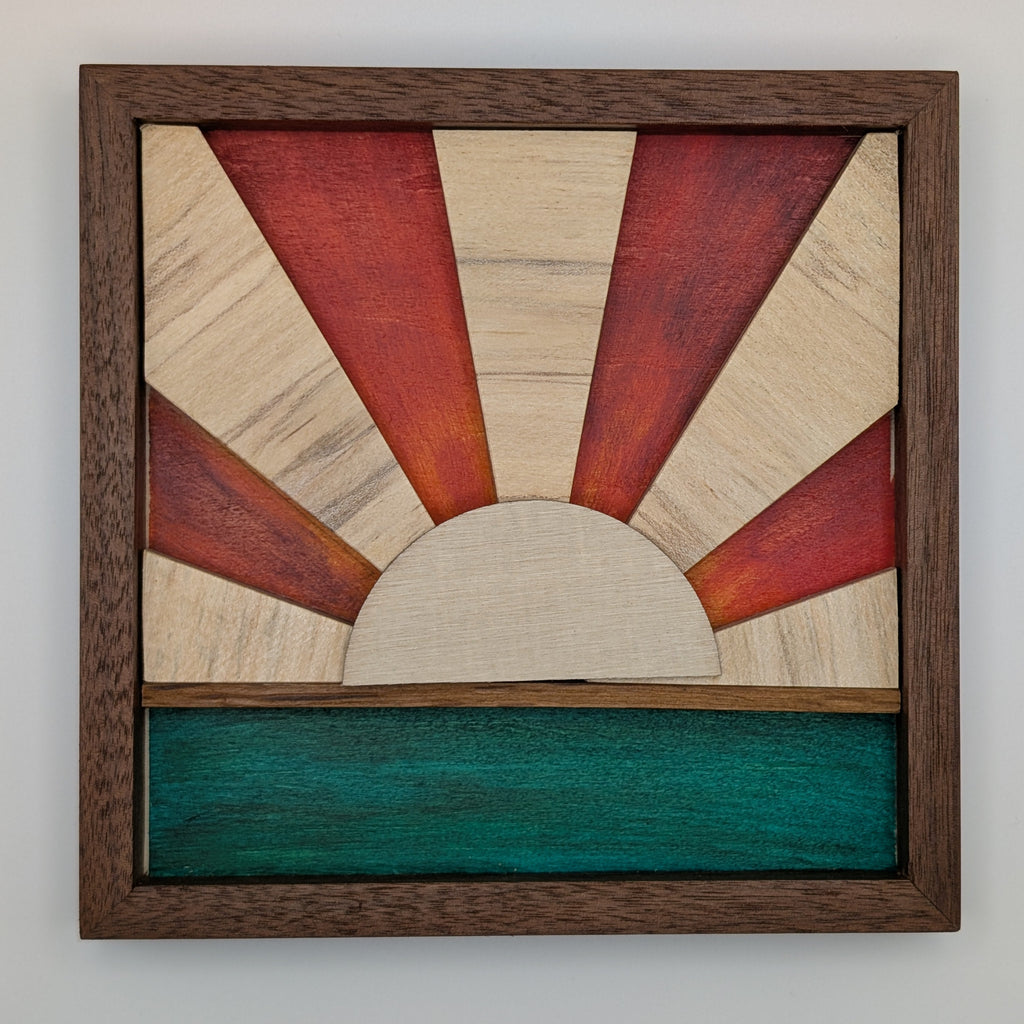Sunbeam Wood Wall Art | Reclaimed Maple, Walnut & Hardwood | Handcrafted Sunset Décor