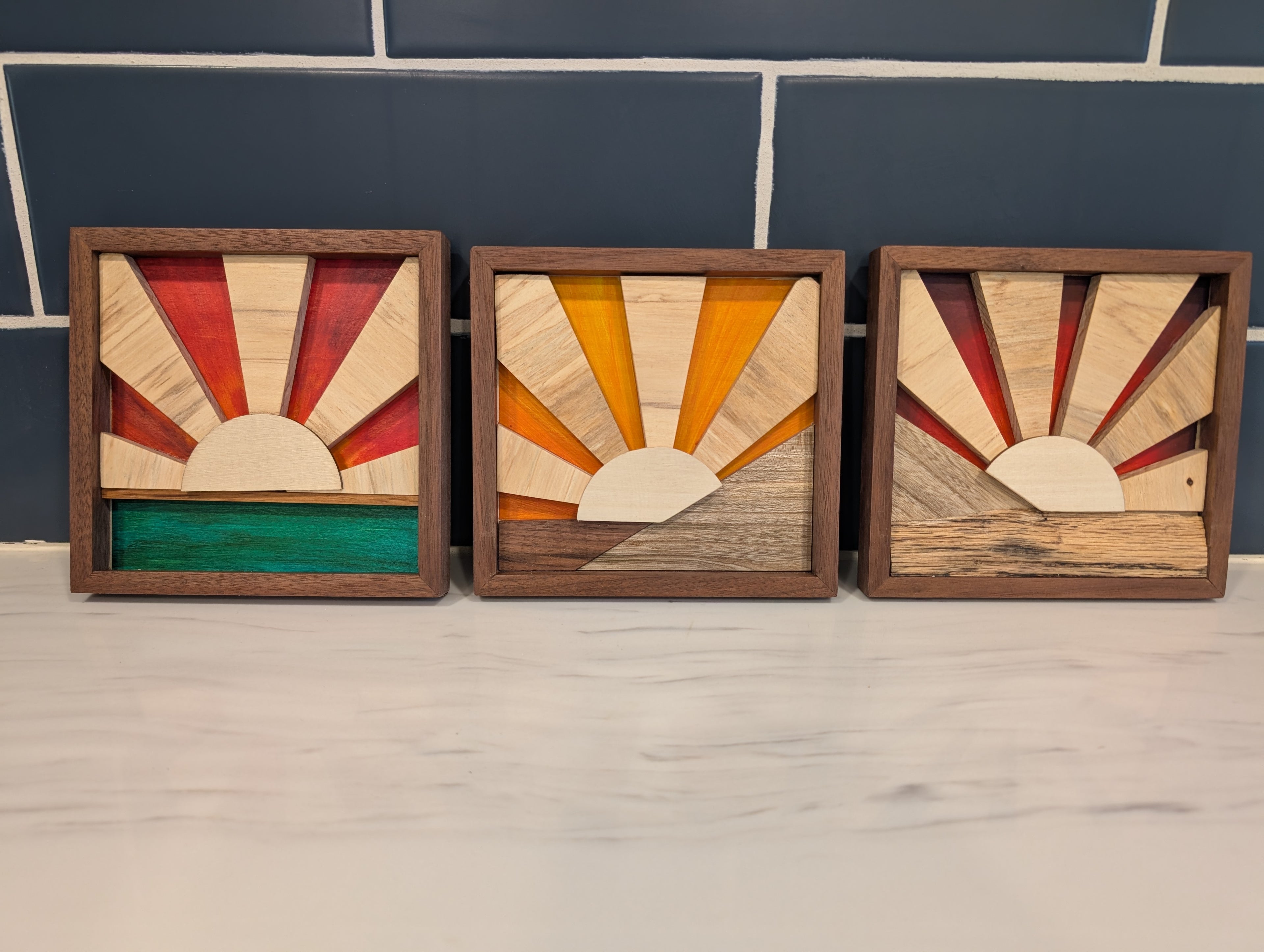 Sunbeam Wood Wall Art | Reclaimed Maple, Walnut & Hardwood | Handcrafted Sunset Décor